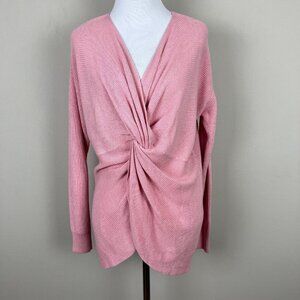 Laurie Felt Sweater Womens Small Pink Twist Front Cashmere Blend Knit V‎ Neck S